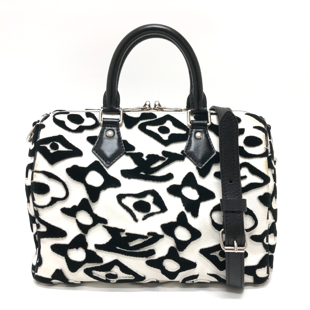 ルイヴィトン LOUIS VUITTON VxUF スピーディ・バンドリエール25 M45563 タフテッド・モノグラムキャンバス ミニ 2WAY 肩掛け 斜め掛け ボストンバッグ レザー ホワイト×ブラック