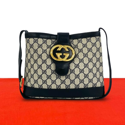 GUCCI グッチ インターロッキングG 金具 GG 柄 レザー PVC ショルダーバッグ ネイビー
53251