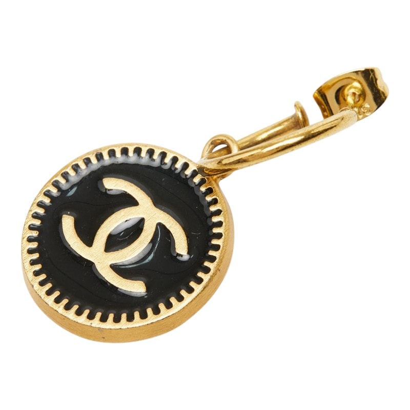 シャネル ココマーク 片耳用 フープピアス ラウンド 01P刻印 ゴールド ブラック メッキ レディース CHANEL 中古