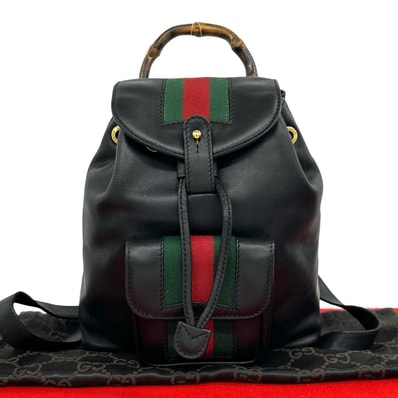 GUCCI グッチ シェリーライン バンブー レザー リュックサック ブラック
516-1