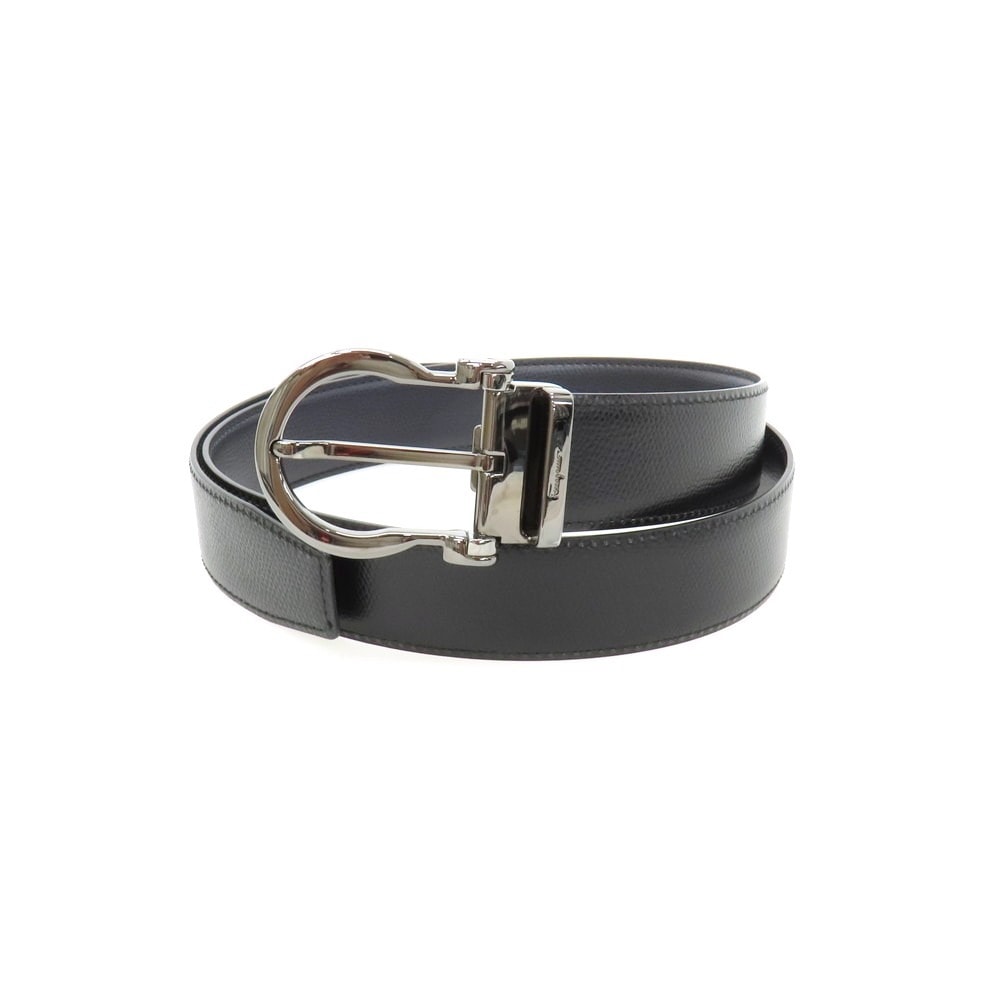【中古】サルヴァトーレフェラガモ Salvatore Ferragamo リバーシブル レザー ベルト ブラックxネイビー【サイズ表記なし】【メンズ】