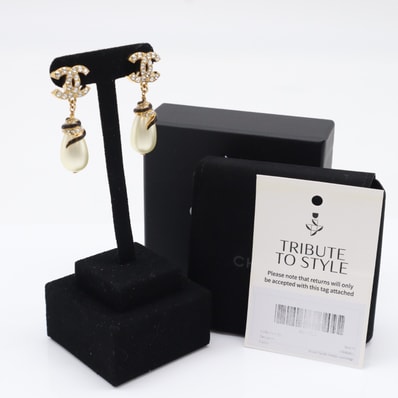極美品 CHANEL シャネル ココマーク フェイクパール ピアス ラインストーン GP - ピアス ゴールド ブラック ホワイト GP レディース
