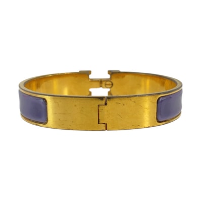 HERMES エルメス アネモネ クリックH パープル ゴールド金具 エナメル メタル/ バングル ブレスレット □E刻印 1-0292482 【中古】