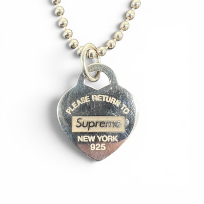 TIFFANY × supreme 極美品 ティファニー × シュプリーム コラボ リターントゥティファニー ハートタグ ネックレス シルバー SV925 16.8g メンズ ユニセックス チョーカー Aランク 中古 鑑定済 ティファニーアクセ