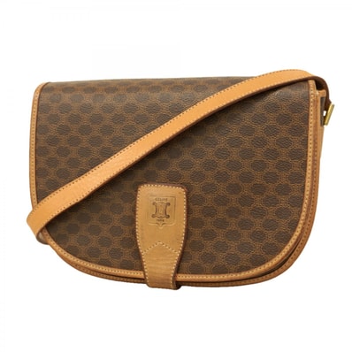 【6dc2812】セリーヌ ショルダーバッグ マカダム PVC ブラウン ゴールド金具【中古】レディース