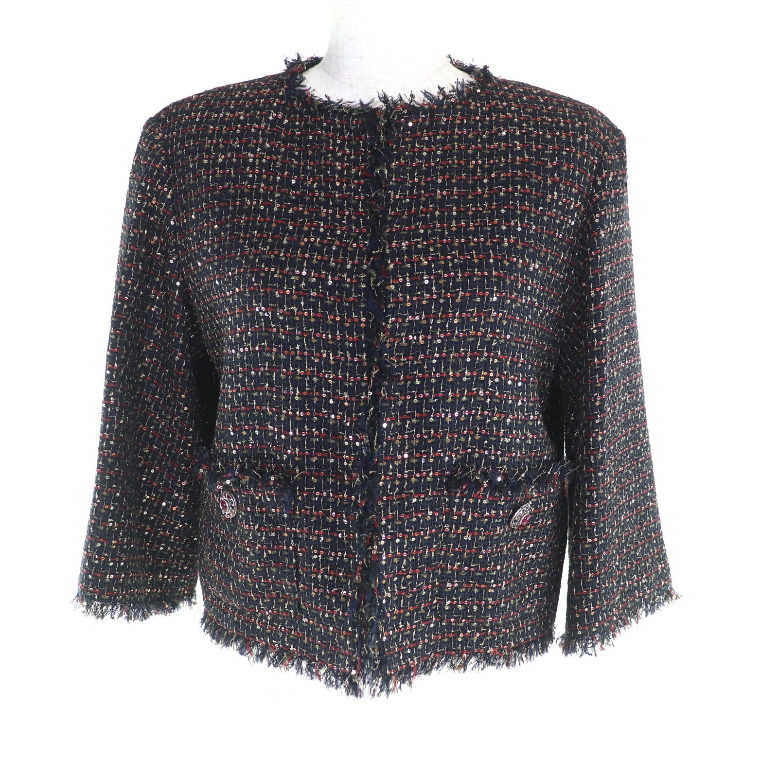 極美品 シャネル ノーカラージャケット マルチ 34 12A P44038