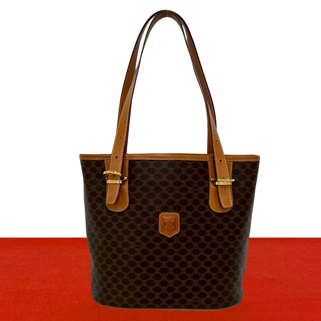 CELINE セリーヌ マカダム ブラゾン トリオンフ ロゴ レザー PVC トートバッグ ブラウン
 30558