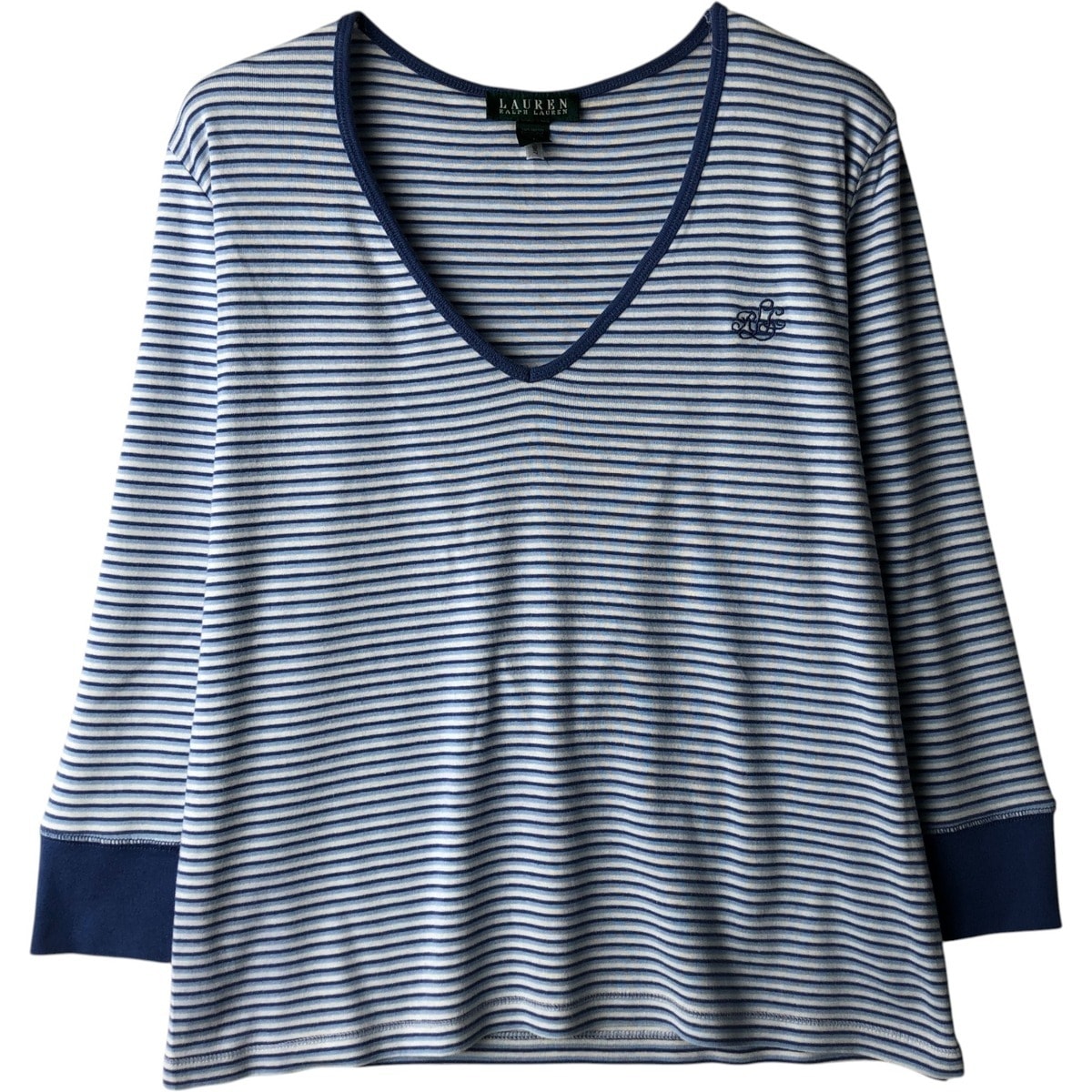 古着 ラルフローレン Ralph Lauren LAUREN ローレン ボーダー柄 七分袖 Vネック ロングTシャツ ロンT レディースL相当/eaa625942
