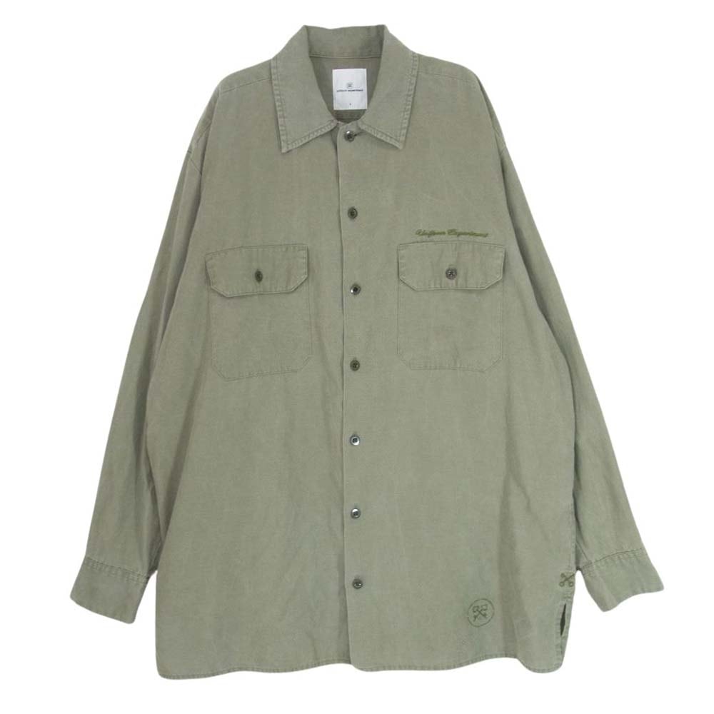 uniform experiment ユニフォームエクスペリメント 長袖シャツ 17SS UE-170050 ダブルポケット ロングスリーブ 長袖 ビッグ シャツ カーキ系 2【中古】