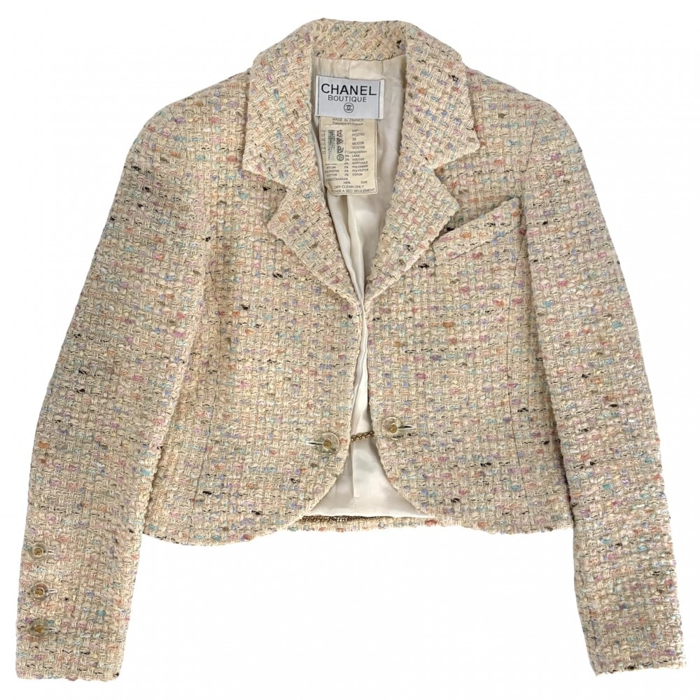 CHANEL シャネル アウター ツイード ジャケット 服 アパレル ココボタン 38 ベージュ マルチカラー ゴールド金具    レディース 春 秋 1994年【中古品】