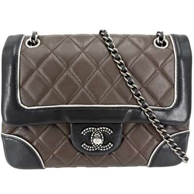 CHANEL シャネル ショルダーバッグ マトラッセ パリ ザルツブルクコレクション チロリアン ダブルチェーン 肩掛け 斜め掛け ココマーク ラムスキン ブラック 黒 ブラウン 茶 アンティークシルバー金具 レディース【中古品】