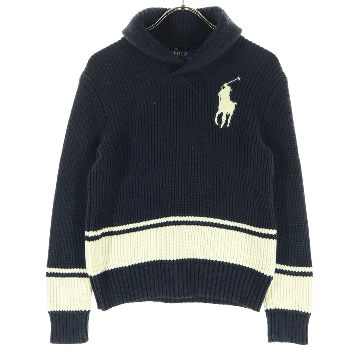 POLO RALPH LAUREN ポロラルフローレン 長袖 ショールカラー コットン ニット 8 ネイビー