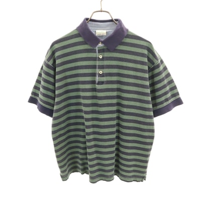 L.L.Bean エルエルビーン 90s オールド ボーダー柄 半袖 ポロシャツ S グリーン 鹿の子 アウトドア