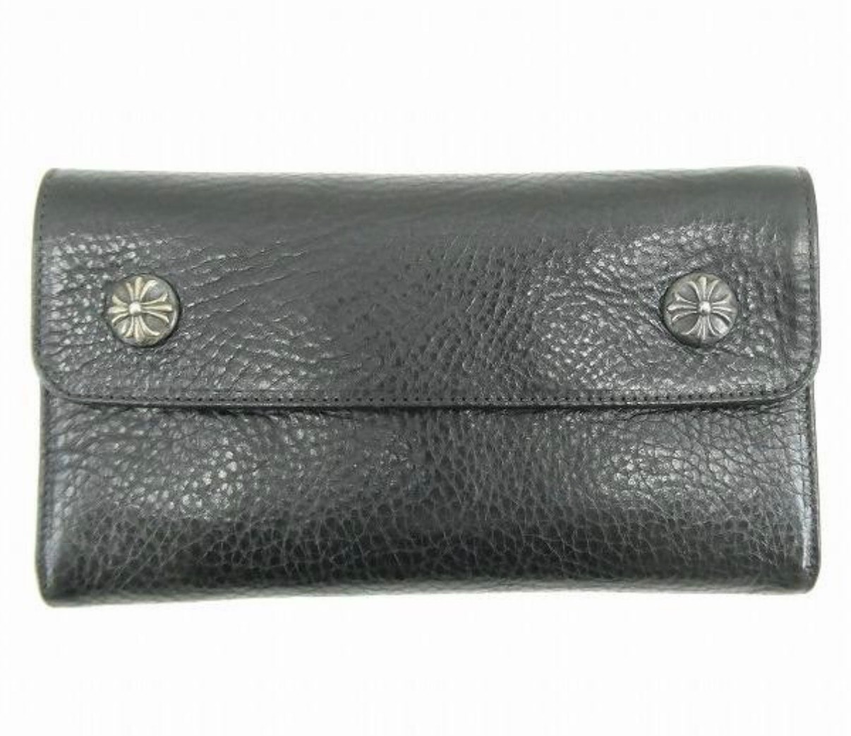 Chrome Hearts Wave Cross Ball Button Leather Wallet "Black/Silver"