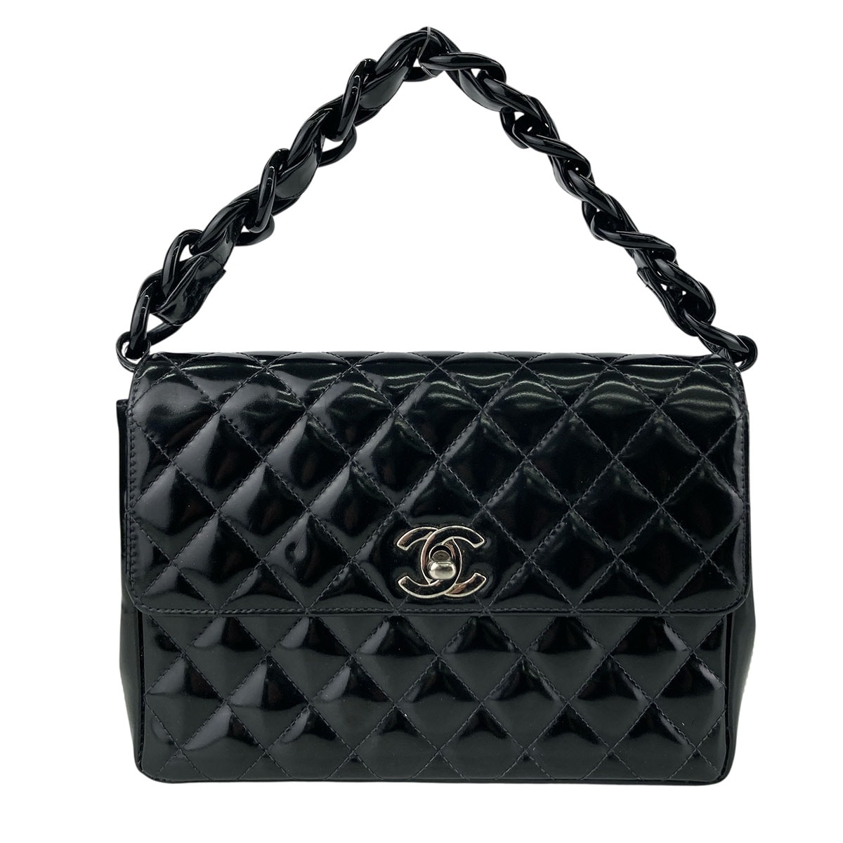 CHANEL シャネル マトラッセ パテント プラ チェーン ハンドバッグ ブラック  レディース【中古】