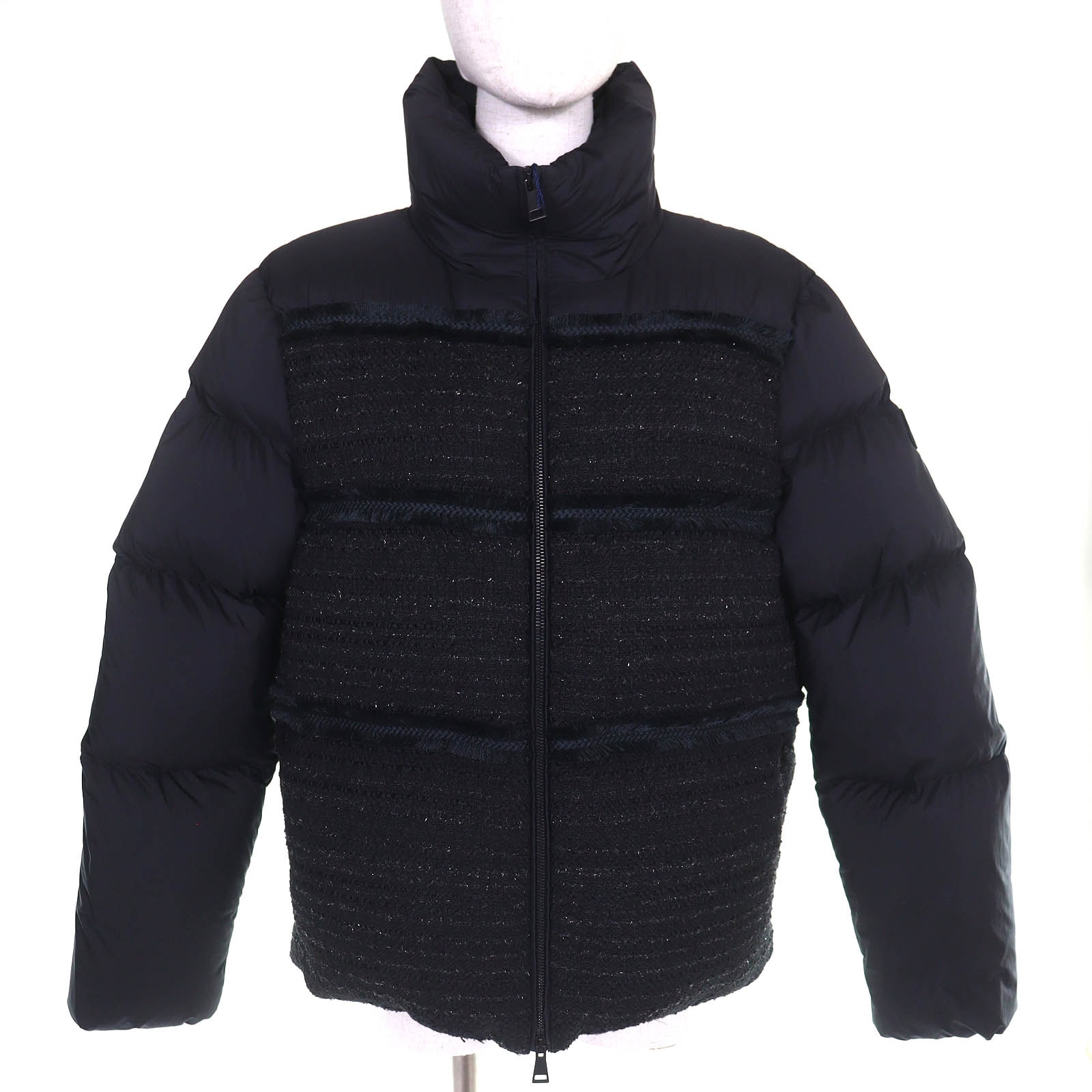 未使用品 モンクレール ツイード切替 ダウンジャケット AUCUN ブラック 3