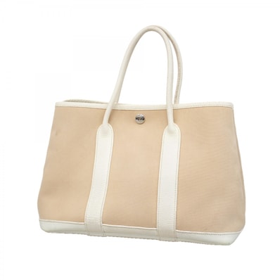 【6fb2817】エルメス ハンドバッグ ガーデンパーティTPM トワルオフィシエ ホワイト シルバー金具 □N刻印【中古】レディース