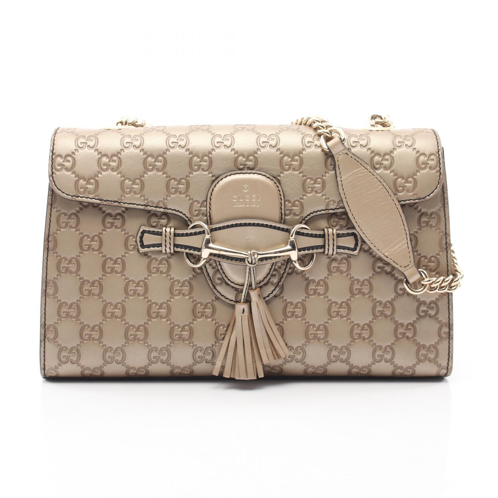 グッチ GUCCI エミリー ホースビット グッチシマ ショルダーバッグ バッグ レザー レディース ゴールド系 295402 【中古】