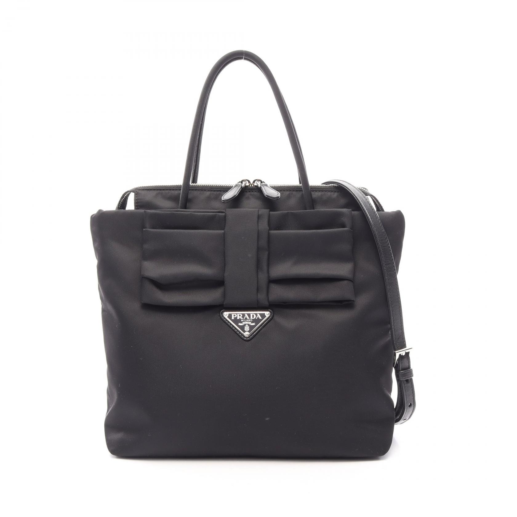 プラダ PRADA TESSUTO FIOCCO 2WAY ハンドバッグ バッグ ナイロン レザー レディース ブラック系 1BG320 【中古】