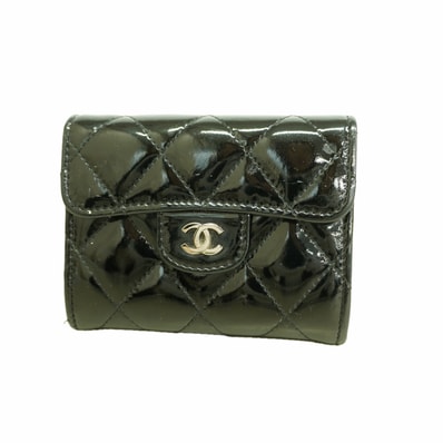 ★最終価格★SALE【6hb0669-k】シャネル カードケース マトラッセ パテントレザー ブラック シルバー金具【中古】レディース