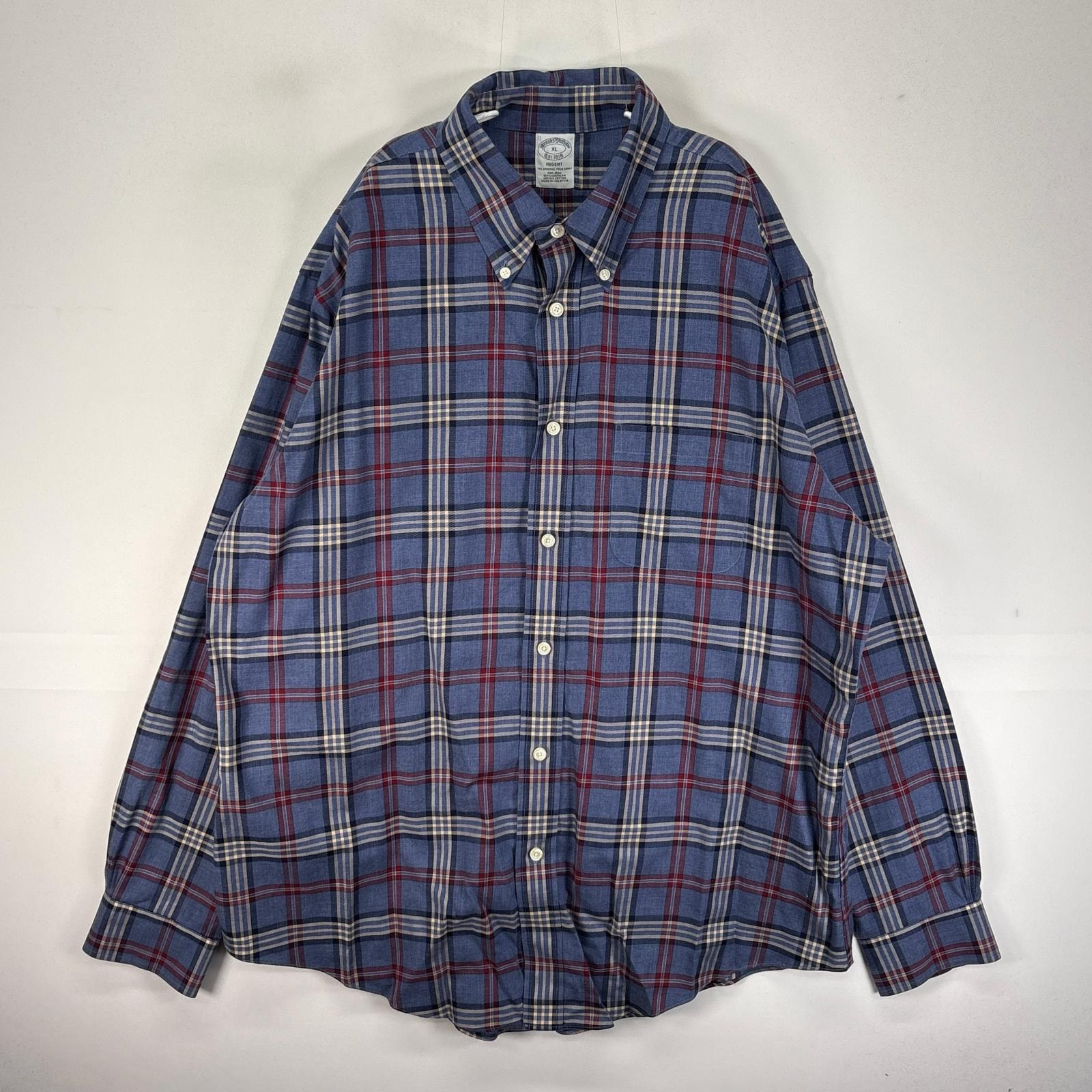 古着 ブルックスブラザーズ Brooks Brothers 長袖シャツ ボタンダウン 胸ポケット XL  ネイビー系 チェック メンズ