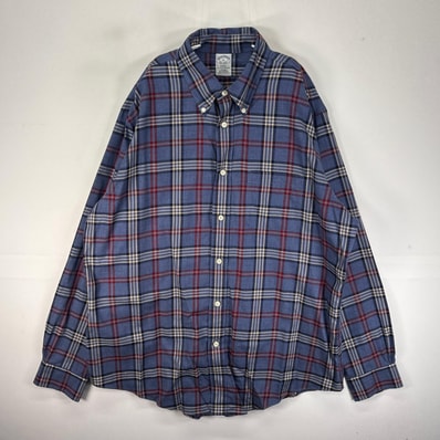 古着 ブルックスブラザーズ Brooks Brothers 長袖シャツ ボタンダウン 胸ポケット XL ネイビー系 チェック メンズ