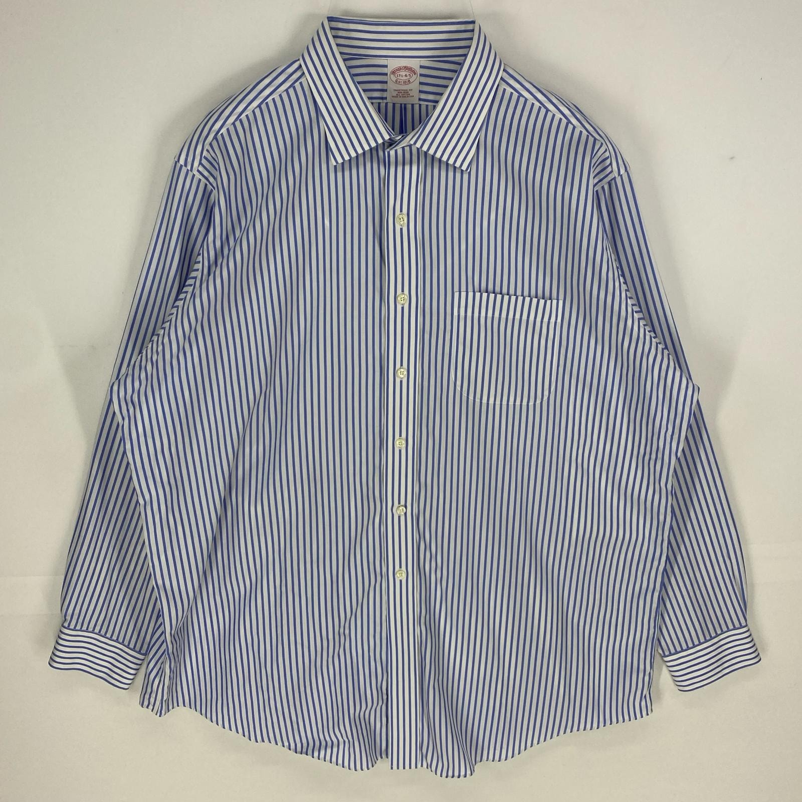 古着 ブルックスブラザーズ Brooks Brothers 長袖シャツ 胸ポケット ロングスリーブ 17 ブルー系 ストライプ メンズ