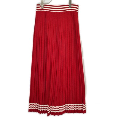 グッチ ×アディダス 705767 XKCF8 レッド×ホワイト シルク混 3ストライプ レースプリーツニットワイドパンツ XL