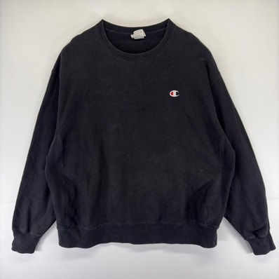 古着 チャンピオン Champion スウェット リバースウィーブ 刺繍 大きいサイズ トレーナー ロゴ 2XL ブラック系 メンズ
