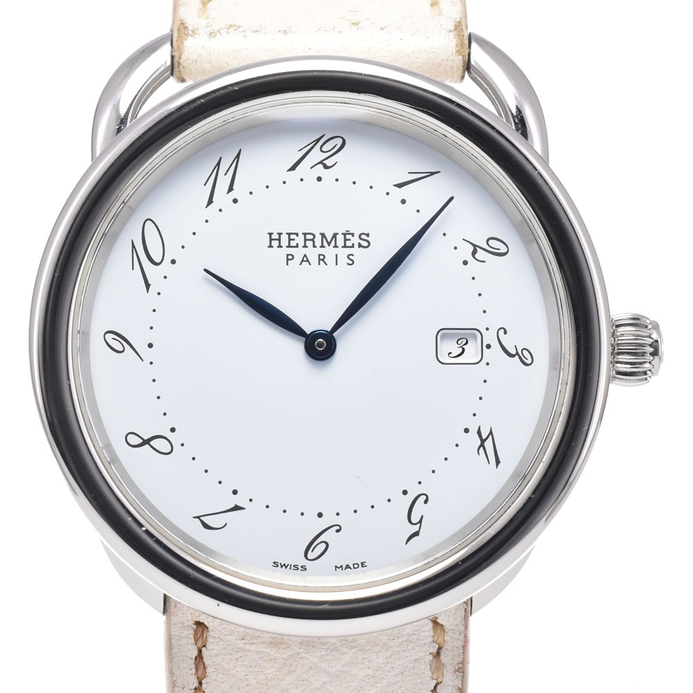 エルメス HERMES AR5.710 アルソー デイト ホワイト クォーツ メンズ 腕時計 G#149962