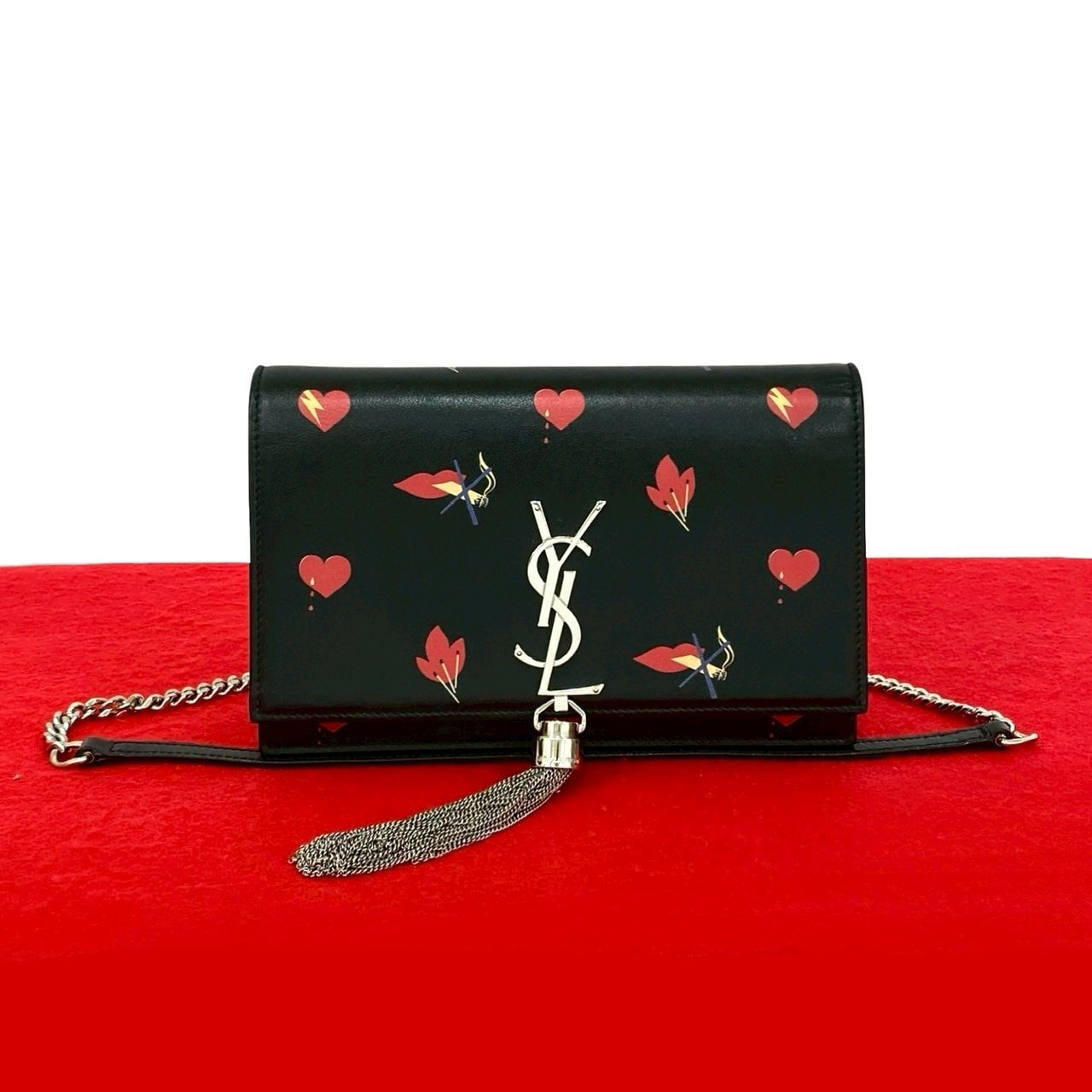 YVES SAINT LAURENT イヴ・サンローラン ケイト YSL ロゴ 金具 タッセル レザー ショルダーバッグ ブラック
 47327