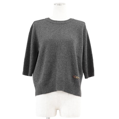 【美品】 グッチ 628389 XKBH9 ミドルゲージ ホースビットチャーム ショートスリーブ カシミヤ100% ニット レディース グレー L GUCCI