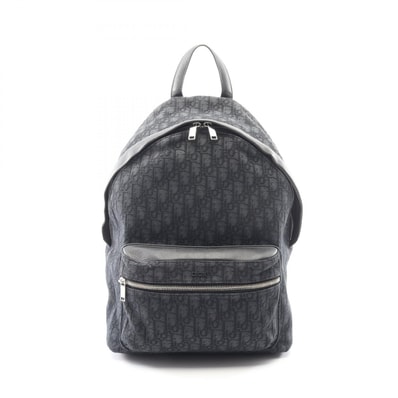 ディオール Dior オブリーク ジャカード リュックサック バックパック バッグ キャンバス レザー メンズ ブラック系 1VOBA088YKY 【中古】