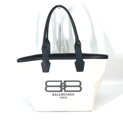 バレンシアガ BALENCIAGA ジャンボロゴ スモール 692068 バイカラー カバン ショルダーバッグ トートバッグ キャンバス/レザー ホワイト