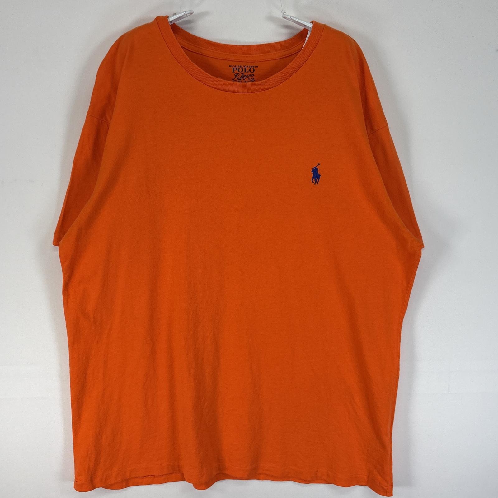 古着 ポロ・ラルフローレン POLO RALPH LAUREN 半袖Tシャツ ロゴ 刺繍 クルーネック シングルステッチ M  オレンジ 無地 メンズ