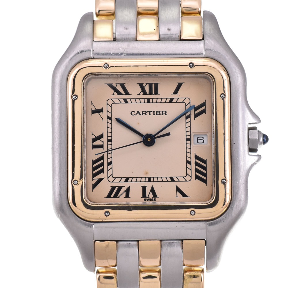 値下 カルティエ CARTIER パンテール LM 3ロウ デイト SS/YG クォーツ メンズ 良品 P#142782
