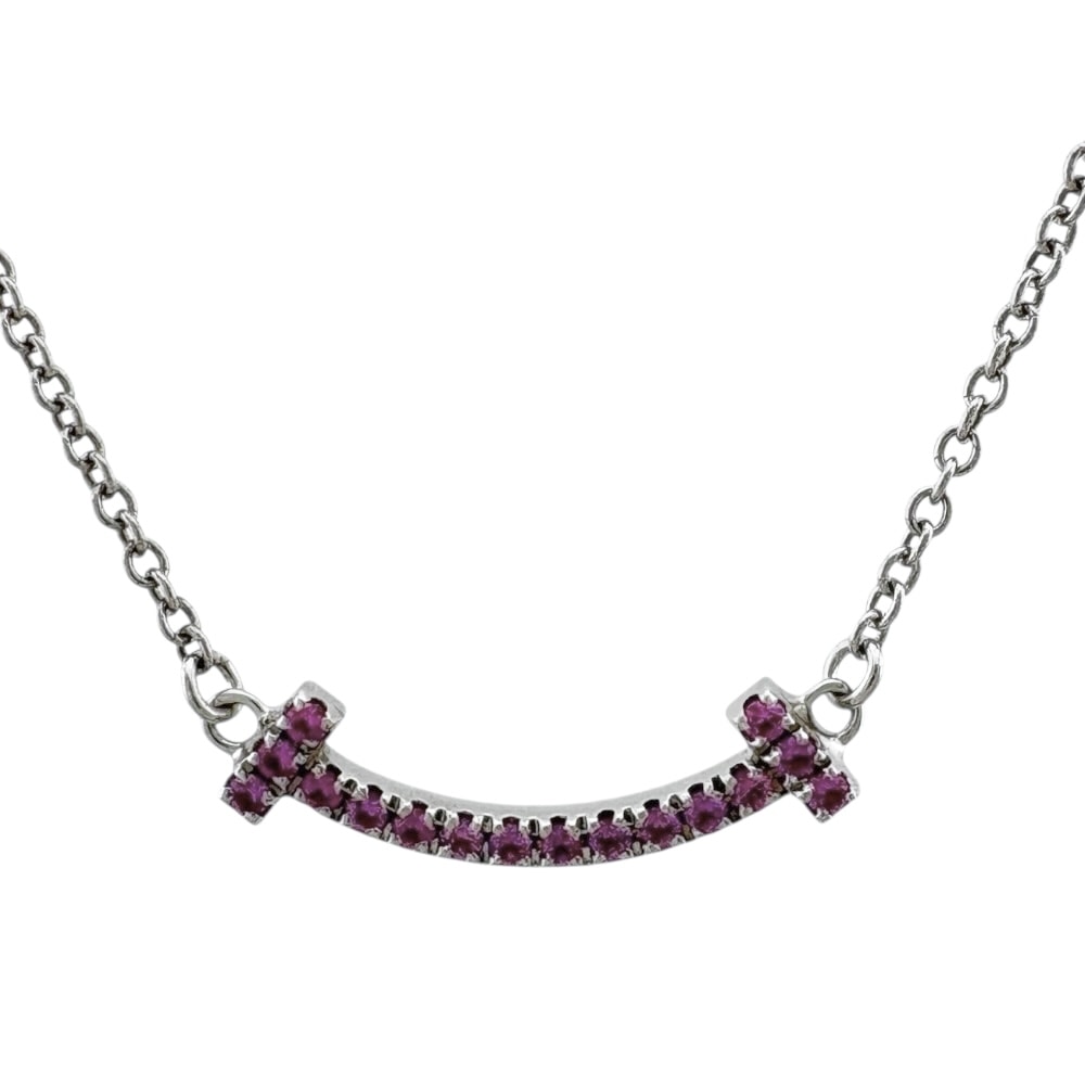 ティファニー Tスマイル ネックレス 18金 K18ホワイトゴールド ピンクサファイア レディース TIFFANY&Co. 中古