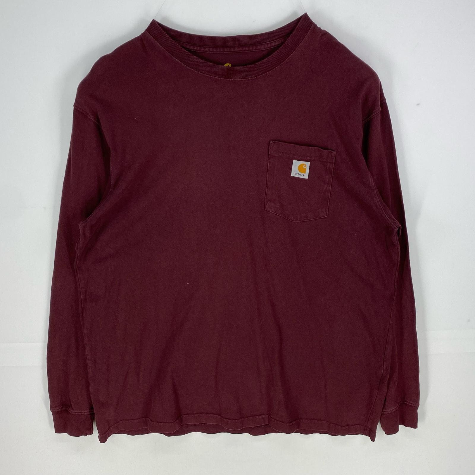 古着 カーハート Carhartt 長袖Tシャツ ロンT ワンポイントロゴ 大きいサイズ クルーネック XL レッド系 メンズ