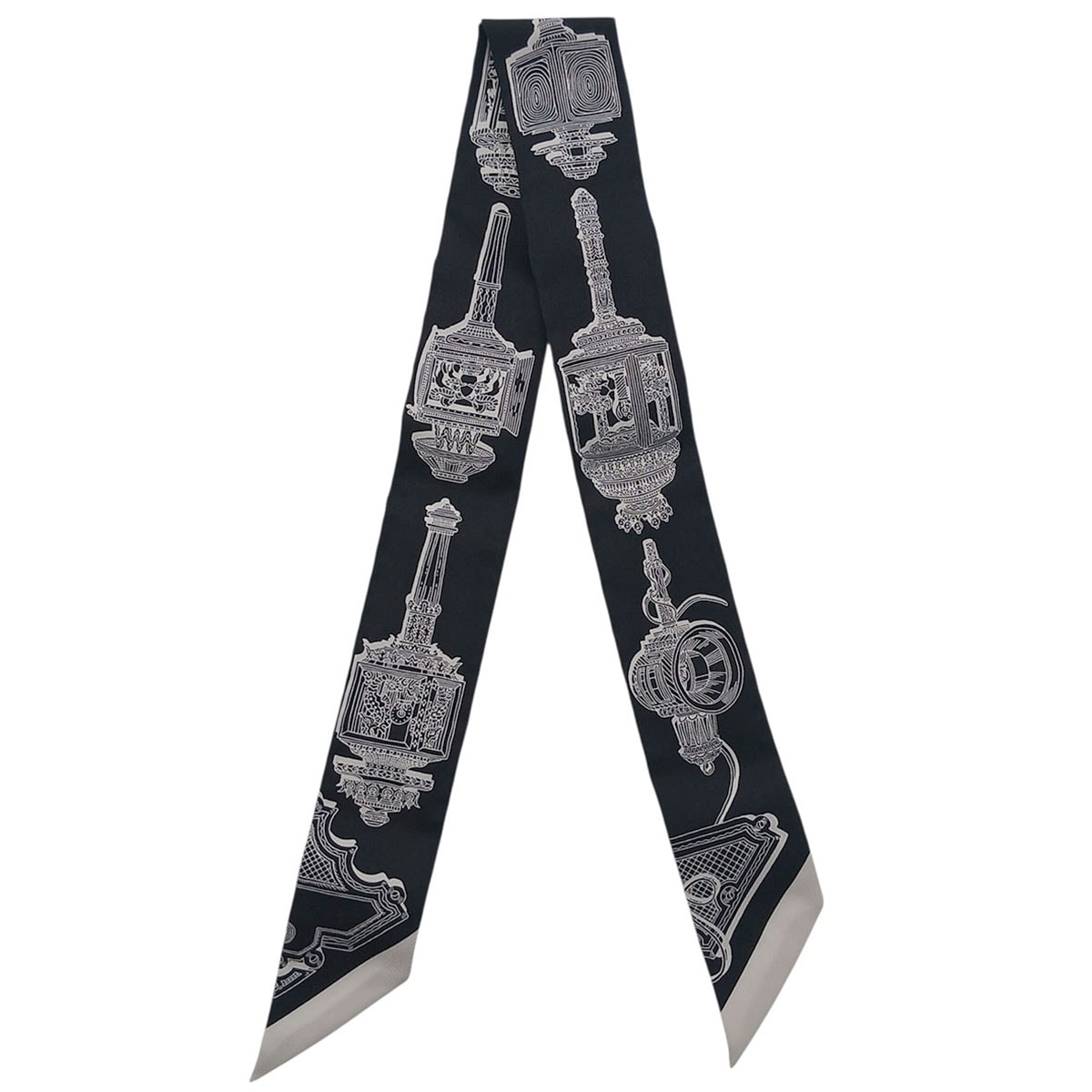 HERMES エルメス ツイリースカーフ MERVEILLEUSES LANTERNES メルヴェイユーズ ランタン スカーフ シルク ブラック  レディース【中古】