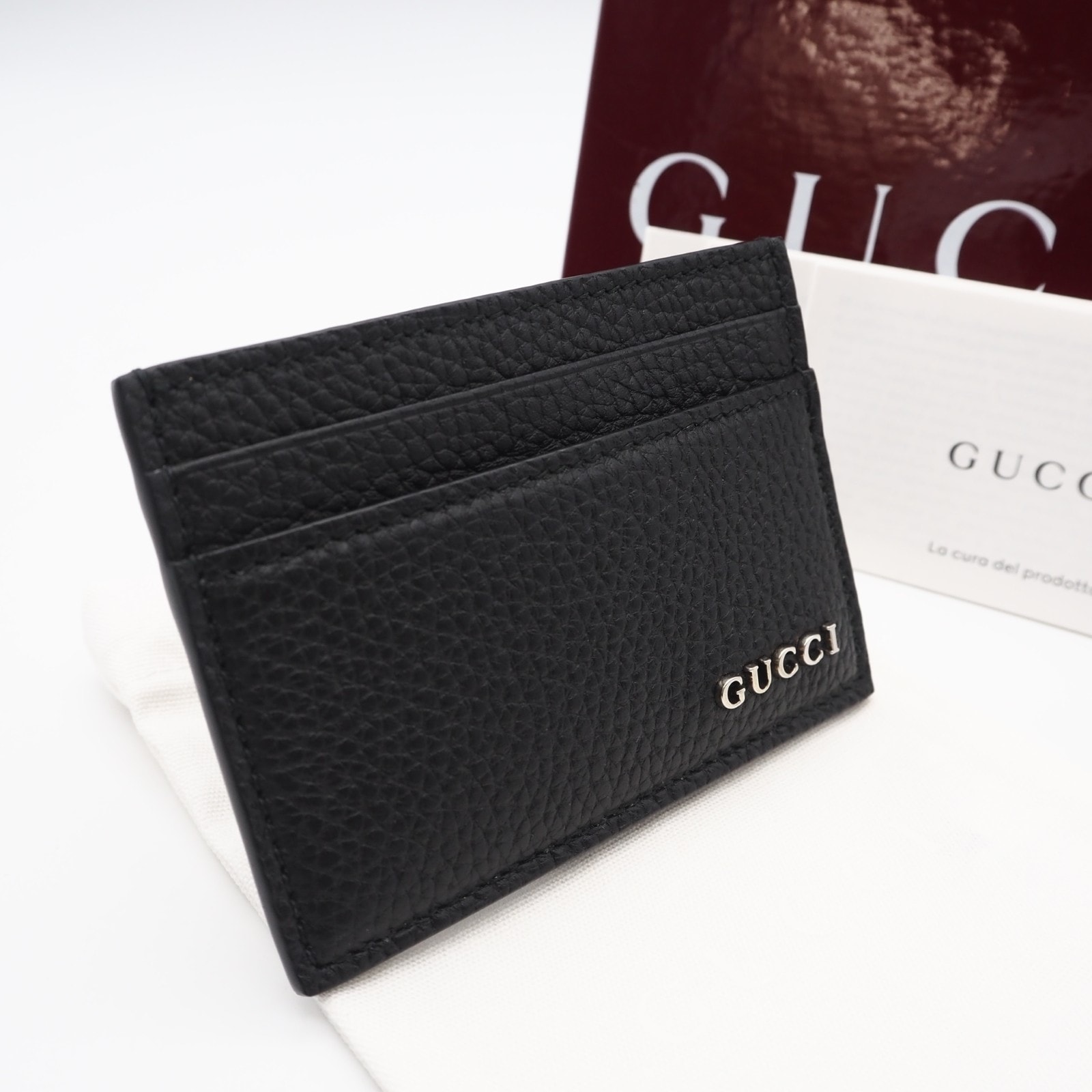 美品 GUCCI グッチ GUCCI ロゴ カードケース 771157 カードケース ブラック レザー メンズ