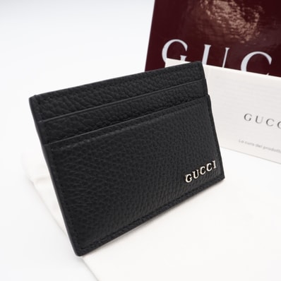 美品 GUCCI グッチ GUCCI ロゴ カードケース 771157 カードケース ブラック レザー メンズ