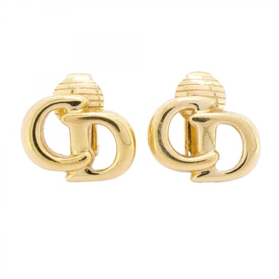【6jcb0906-k】クリスチャンディオール イヤリング CDロゴ GPメッキ ゴールド【中古】レディース