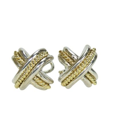 【中古】 ティファニー イヤリング シグネチャー シルバー925 K18YG 約8.6g シルバー ゴールド アクセサリー かわいい レディース 女性 TIFFANY&Co.