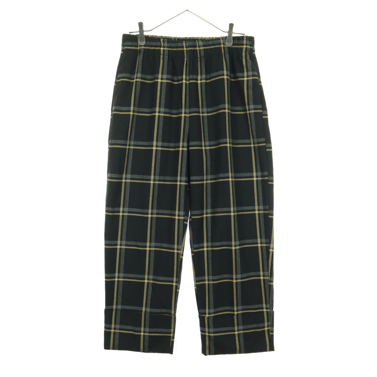 美品 ZARA ザラ チェック柄 イージーパンツ 裾折り返し ストレートパンツ L ブラック