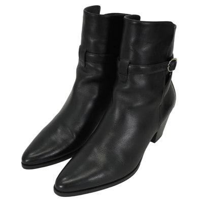 CELINE セリーヌ ブーツ ショートブーツ ジョードプル 40 ドラッグストアライン チャンキーヒール 黒 (ブラック) シャイニーカーフスキン 24.5cm(#38.5) シルバー金具 773974 新品同様【中古】