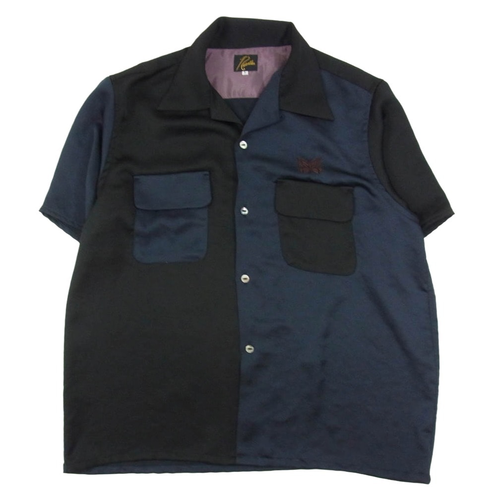 Needles ニードルス 半袖シャツ MR463 × THE TOKYO S S Classic Shirt - Poly Sateen&Emb.ザ トウキョウ クレイジーパターン オープンカラー 半袖シャツ ブラック系 L【中古】