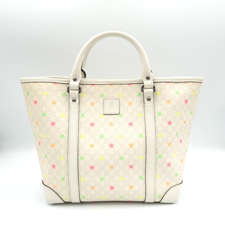 GUCCI(グッチ)チルドレン GGスプリーム スター トートバッグ ベアロゴ アイボリー マルチカラー レザー シルバー金具 297557【中古】