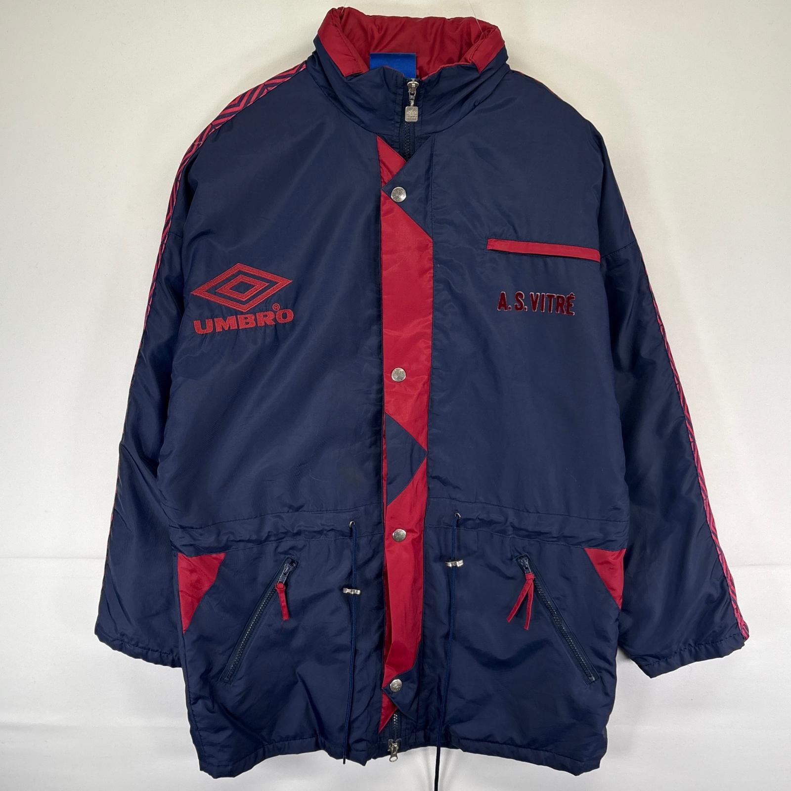 古着 90's/90年代 アンブロ UMBRO ナイロンジャケット 袖ロゴ ワンポイントロゴ パーカー S ネイビー メンズ