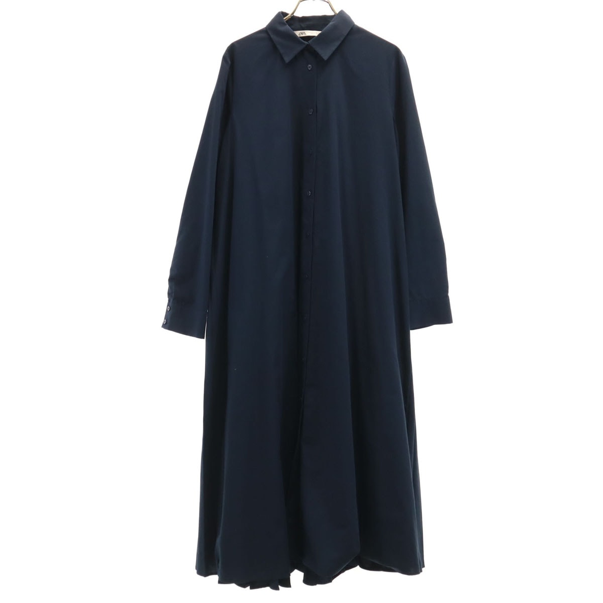 ZARA ザラ 長袖 バックプリーツ ロング シャツワンピース M ネイビー