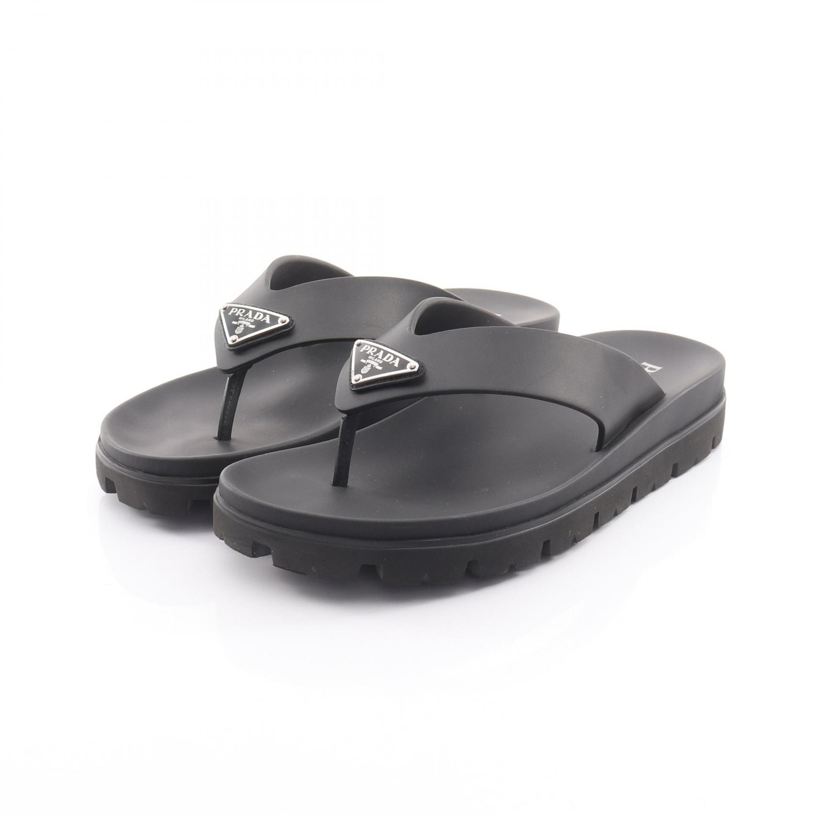 プラダ PRADA 三角ロゴプレート サンダル 靴 ラバー メンズ ブラック系 2Y3130 【中古】